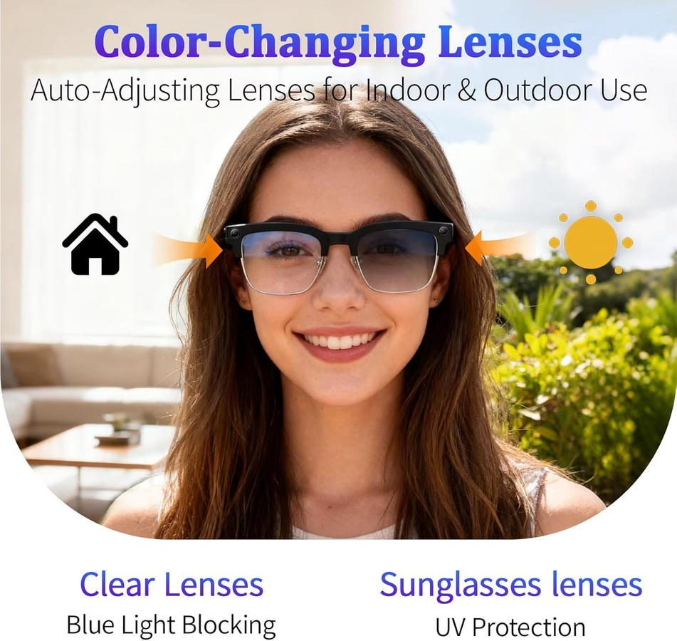 GUHUAVMI AI Smart-Brille mit 4K HD-Kamera, 1080P Videoaufnahme, Übersetzungsfunktion und Anruffunktion, wasserdicht, Schwarz - Bild 5