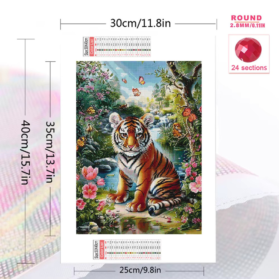 Momoart Diamantmosaik Tiger DIY Set mit runden Diamanten in Multicolour, Breite: 20,0 cm, Höhe: 30,0 cm - Bild 2