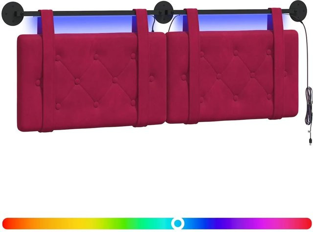 vidaXL Hängendes Kopfteil aus Samt mit LED-Licht in Weinrot, B/H: 130 x 55 cm - Bild 1