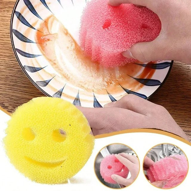 VIE LENTE Geschirrspülschwämme mit lächelndem Gesicht, 2 oder 4 Stück, Weiß, Geruchsbeständige Scheuerpads für Küche und Badezimmer - Bild 1