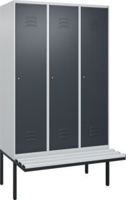 C+P Spind Classic PLUS Spind mit Sitzbank, 3 Abteile, Lichtgrau, B/T/H: 212 x 120 x 81,5 cm - Bild 1