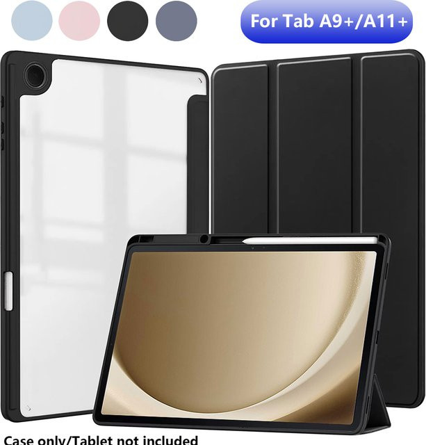 Einfarbige Acryl-Tablet-Hülle mit harter Rückseite und integriertem Stiftfach für Samsung Galaxy Tab A9+ 11 Zoll / Tab A11+ SM-X230 X236B in Pink oder Schwarz - Bild 1