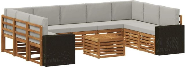 vidaXL Sofagarnitur L-Form aus Massivholz Akazie in Natur und Hellgrau mit abnehmbaren Kissen - Bild 1