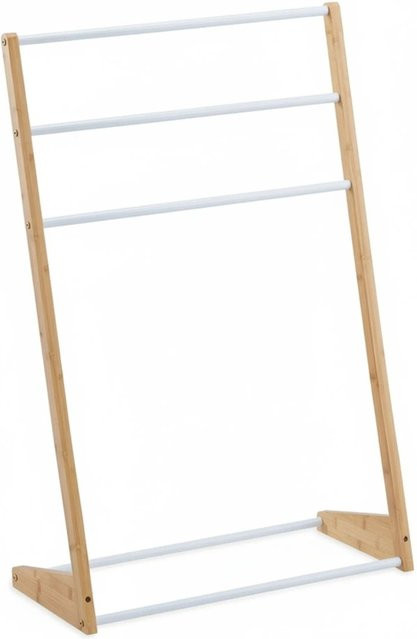 Relaxdays Stehender Handtuchhalter aus Bambus und Eisen in Weiß, H: 98 cm, B: 62 cm, T: 30 cm - Bild 1