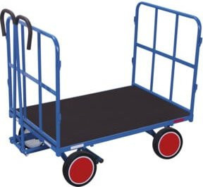VARIOfit Handpritschenwagen mit 2 Rohrgitterwänden und Vollgummibereifung in Blau, B/T: 114 x 80 cm, Traglast 700 kg - Bild 1