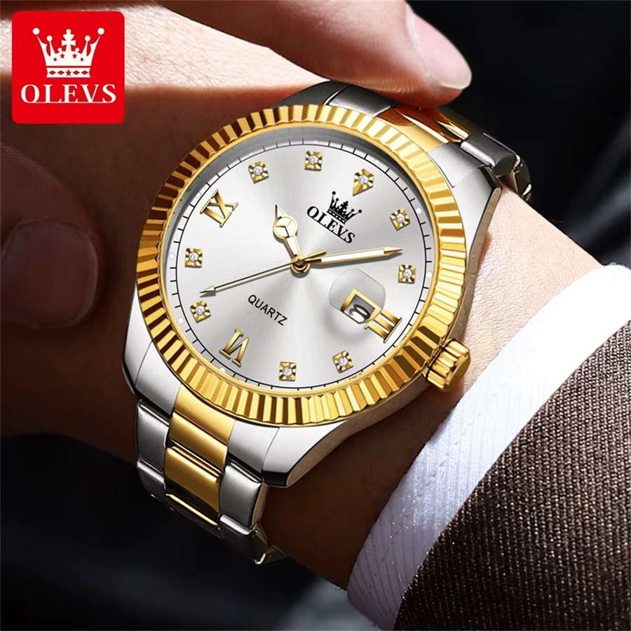 OLEVS Armbanduhr, Quarz, Edelstahl, Gold, Herren - Bild 3