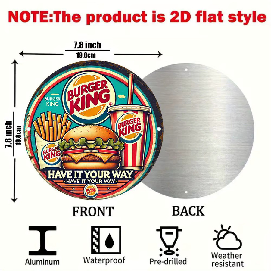 Burger King Retro Blechschild Have It Your Way Metall-Wanddekoration B: 20 cm, H: 20 cm, T: 1 cm - Bild 3