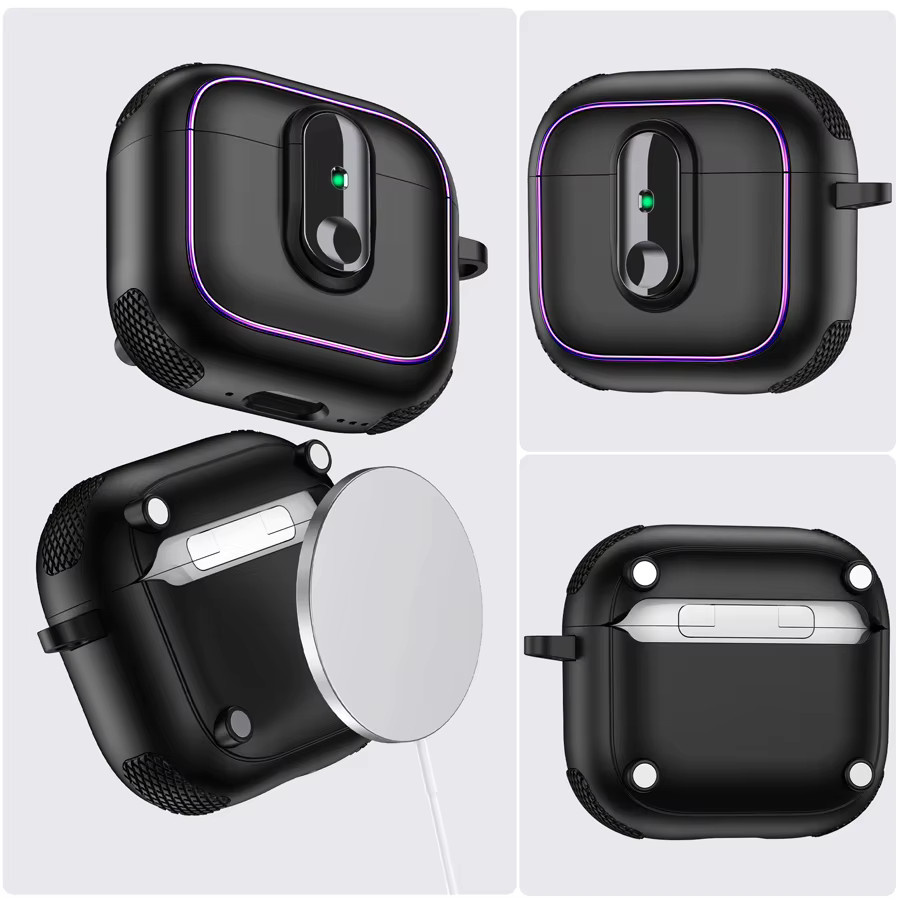 Schutzhülle für Apple AirPods 4, 3, 2 und Pro 3 mit Rüstungsverriegelungsverschluss und magnetischem Schutz in Lila mit gelben und schwarzen Streifen - Bild 4