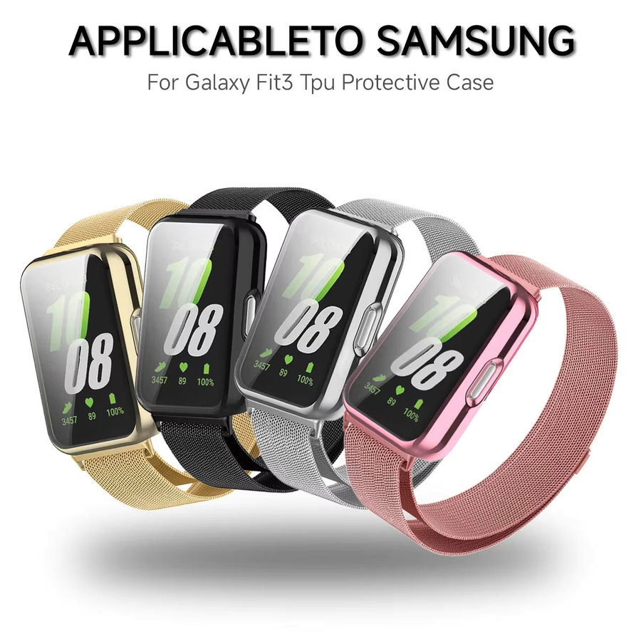 CAOWTAN Uhrenarmband Samsung Galaxy Fit 3, Edelstahl, Milanaise, pink, Unisex - Bild 2