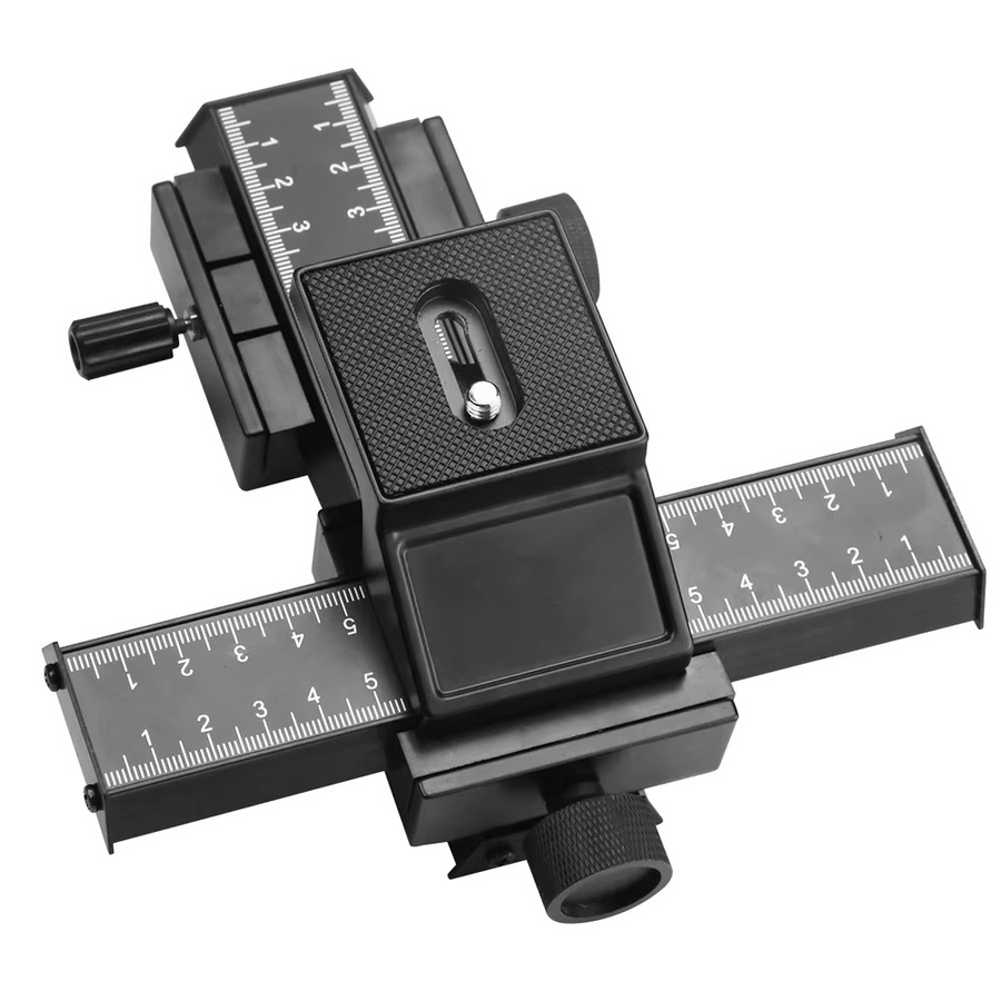 RYH 4-Wege-Makro-Fokussierschiene in Schwarz für Canon, Sony, Nikon und Pentax mit Stativkopf und 1/4-Zoll-Schraube für DSLR-Kameras - Bild 3