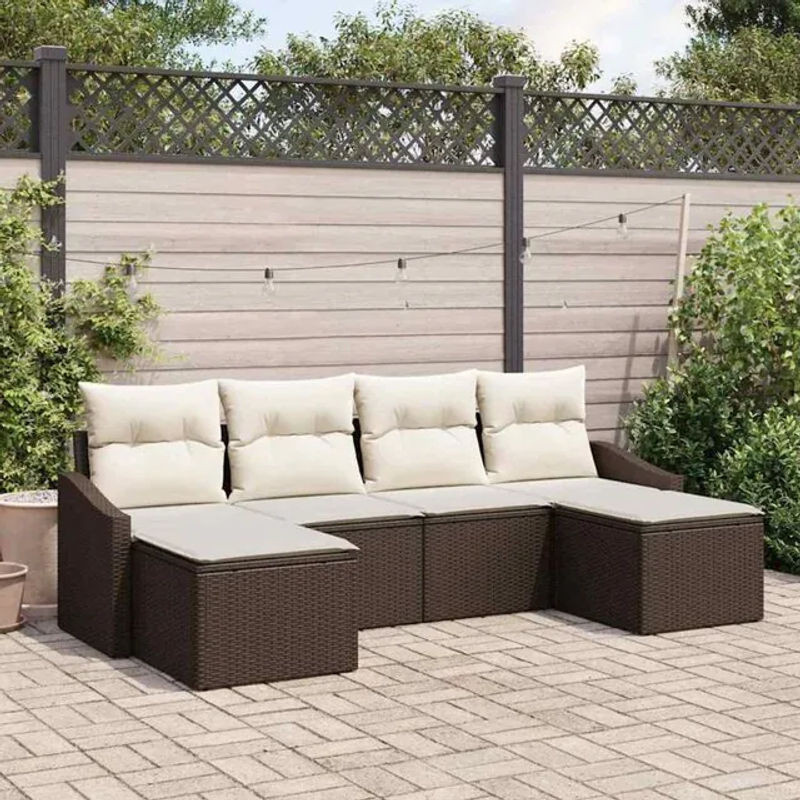 Vidaxl Garten Essgruppe aus Polyrattan und Stahl mit 6 Stühlen und Kissen in Braun und Beige mit integriertem Speicher - Bild 1