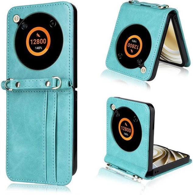 Leder Handyhülle für ZTE Nubia Flip 5G als Brieftaschen Hülle mit Kartenhalter und Lanyard in Türkis - Bild 1