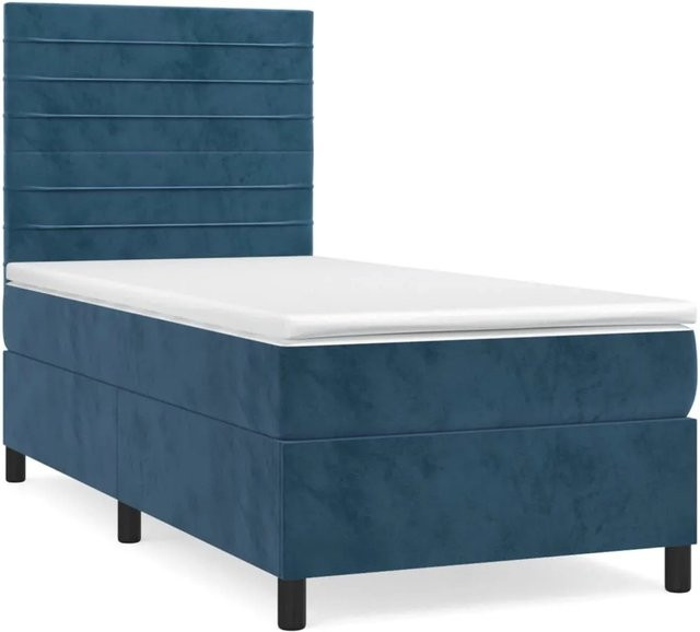 vidaXL Boxspringbett mit Matratze Dunkelblau Samt B/T: 100 x 200 cm - Bild 1