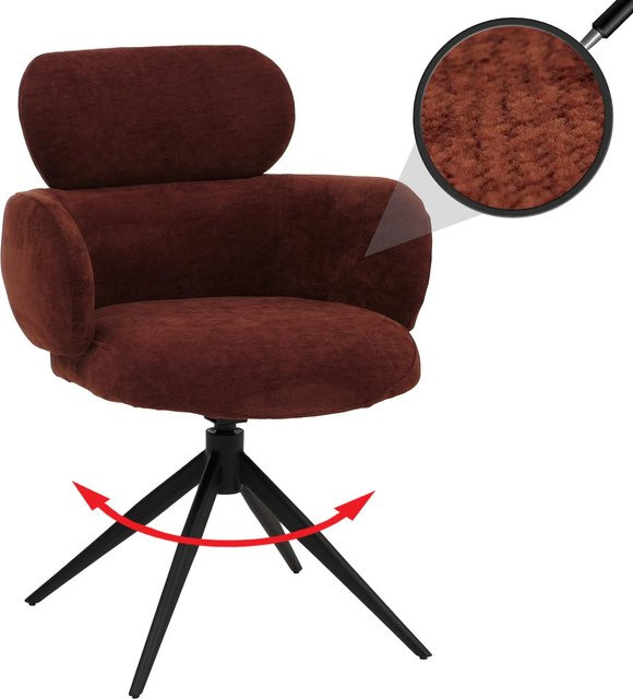 Esszimmerstuhl MCW-O77 in Rotbraun, drehbarer Polsterstuhl mit Auto-Return Funktion aus Chenille Stoff nach ÖKO-TEX Standard - Bild 1