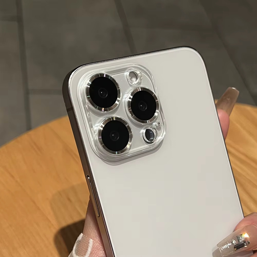 Kameraobjektivschutz aus gehärtetem Glas mit Metallring für iPhone 17, 16, 15, 14, 13, 12 Pro Max Plus und Mini in Silber - Bild 4