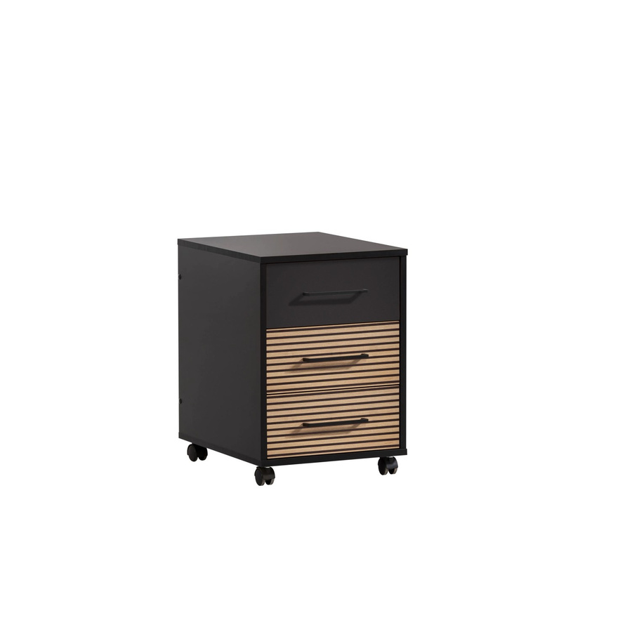 PROREGAL Rollcontainer Raven in Schwarz mit 3 Schubladen und Rollen, H x B x T: 57 x 40 x 50 cm - Bild 2