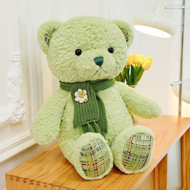 Schal Teddybär Puppe, Plüschtier, 45 cm, grün - Bild 1