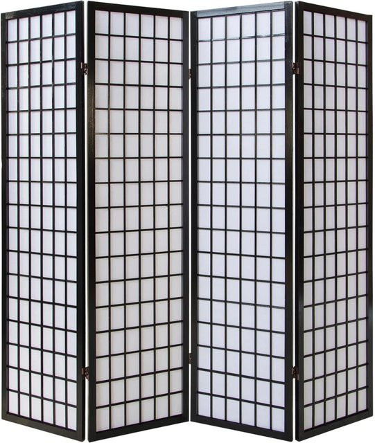 Homestyle4u 4-tlg. Shoji Paravent aus Holz und Reispapier in Schwarz, Höhe: 176 cm, Breite: 175 cm - Bild 1