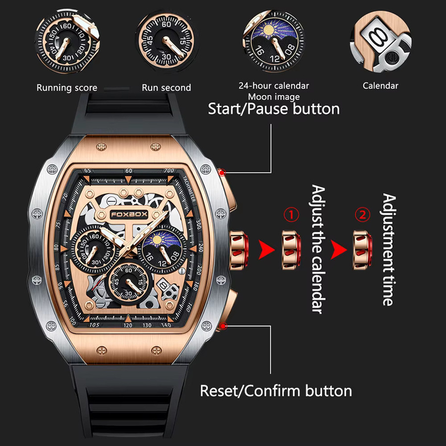 LIGE Armbanduhr Chronograph, Quarz, Silikon, Schwarz, Herren - Bild 3