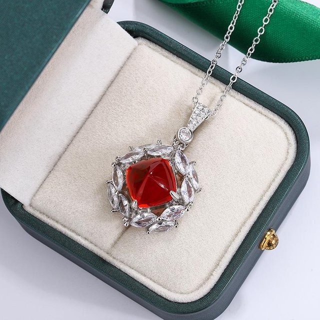 YIRAN Jewelry Schmuck-Set, Halskette, Rubinanhänger, Smaragd, Kristall, Kupfer, Silber, Damen - Bild 1