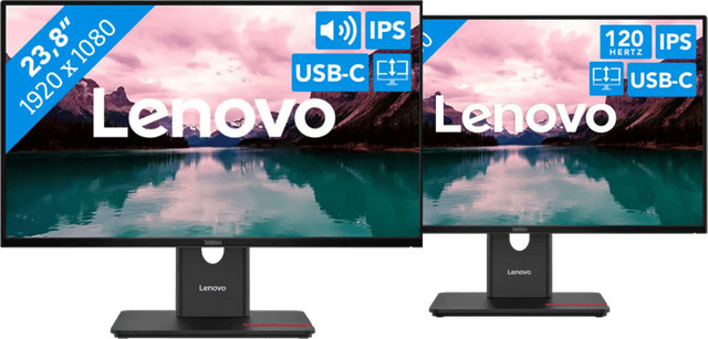 Lenovo ThinkVision T24D-40 und T24-40 Monitor Set, 24 Zoll Full HD IPS Display, Schwarz, Anschlüsse: USB-C, HDMI, USB-A - Bild 1