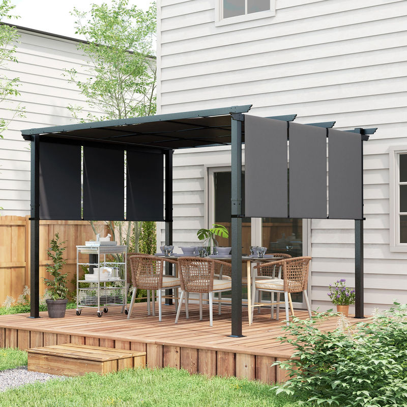 Outsunny Pavillon Pergola mit Seitenwand in Dunkelgrau, wetterfestes Terrassendach für Garten und Terrasse, B/T: 350 x 300 cm - Bild 2