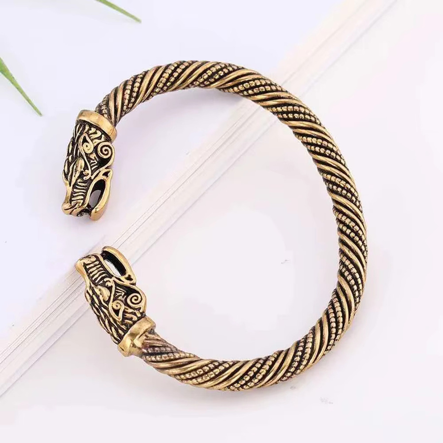 CXQNEWA Manschettenarmreif Kupfer, Drachenkopf, Gold, Herren, Vintage - Bild 2