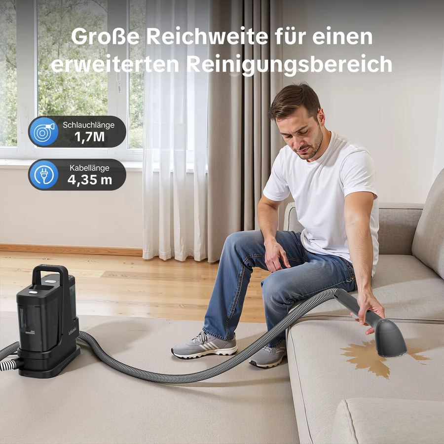 Lubluelu V9 Dampfteppichreiniger in Schwarz mit 15kPa Saugkraft und Heißwasserfunktion zur Fleckentfernung und Keimabtötung - Bild 5
