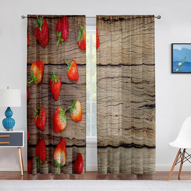 Transparente Voilegardine mit Erdbeer-Motiv in Rot von Super Six, Tüllgardine mit Ösen für Wohnzimmer und Schlafzimmer, Breite: 100 cm, Höhe: 250 cm - Bild 1