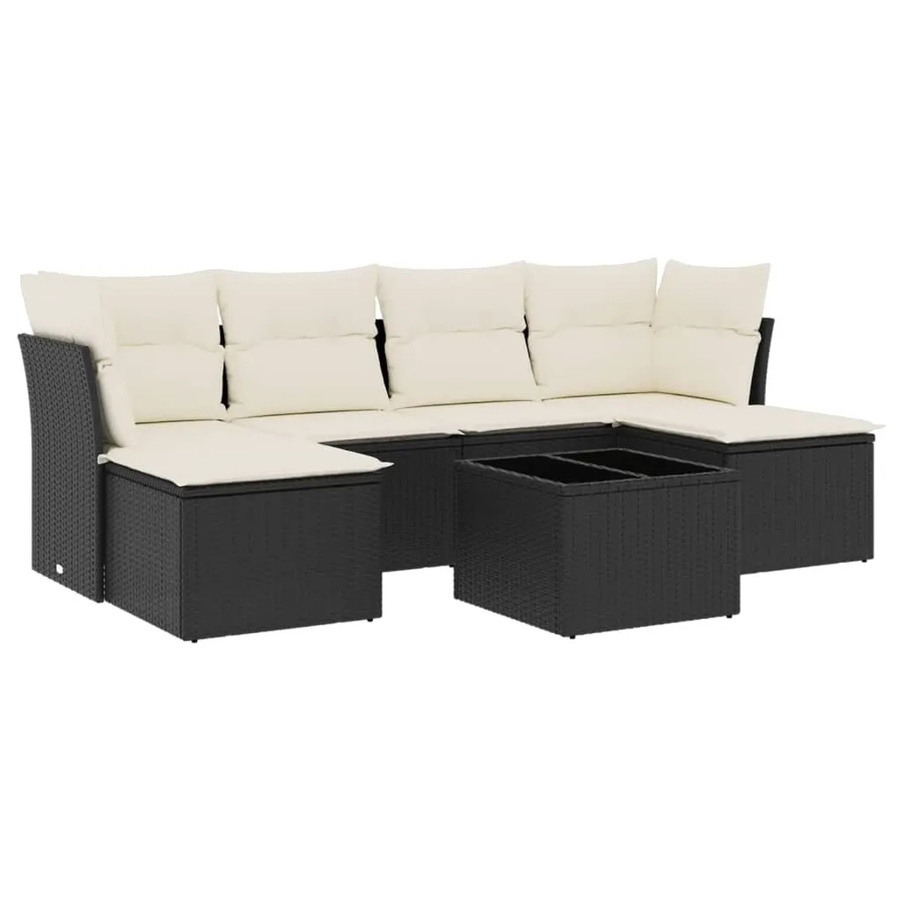 vidaXL 7-tlg Garten-Sofagarnitur in L-Form aus schwarzem Poly-Rattan mit Kissen und pulverbeschichtetem Stahlgestell - Bild 2