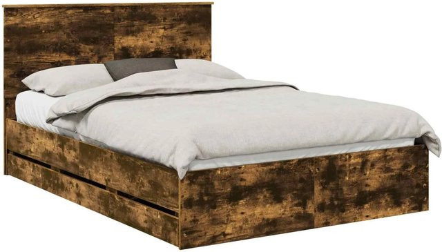 vidaXL Bettrahmen aus Holz in Raucheiche, modern mit Schubladen, B/T/H: 140 x 190 x 37 cm - Bild 1