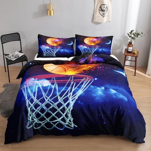 Basketball Bettwäsche-Set Your Warm Home für Kinder aus Polyester in Blau, 2-teilig, B/H: 135 x 200 cm und 50 x 70 cm - Bild 1