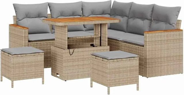vidaXL 8-teiliges Garten-Sofa-Set aus Poly Rattan und Akazie mit Kissen in Beige und Grau - Bild 1