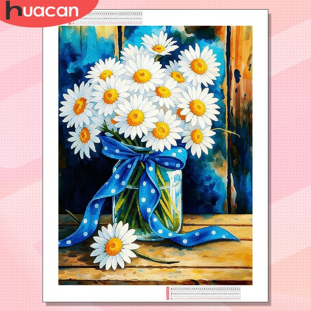 HUACAN Diamant-Malerei 5D Gänseblümchen-Blumen-Mosaik Komplettset, florale Wandkunst in Mehrfarbig, B/H: 30 x 20 cm - Bild 1
