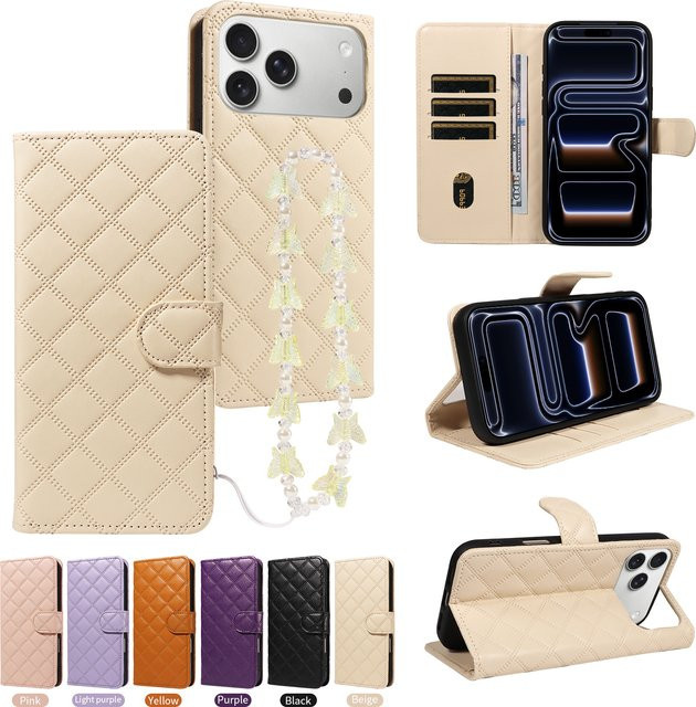 Stoßfeste Leder-Handyhülle mit Handschlaufe für iPhone (Modelle 11 bis 17 Pro Max Plus Mini) in Beige von EAACAA - Bild 1