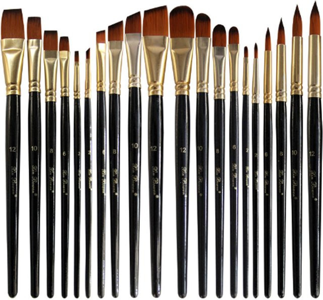 5er Set Nylon Haarpinsel für Künstler mit runden und flachen Pinseln für Acryl, Aquarell und Ölfarben - Bild 1