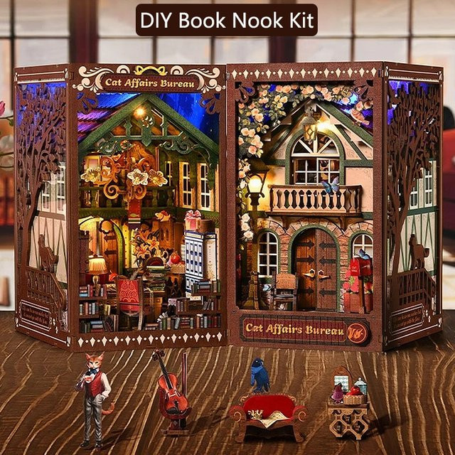 zuuton Holz Miniatur Puppenhaus DIY Buch Nook Kit, 3D Puzzle, mit LED-Licht, ab 14 Jahren - Bild 1