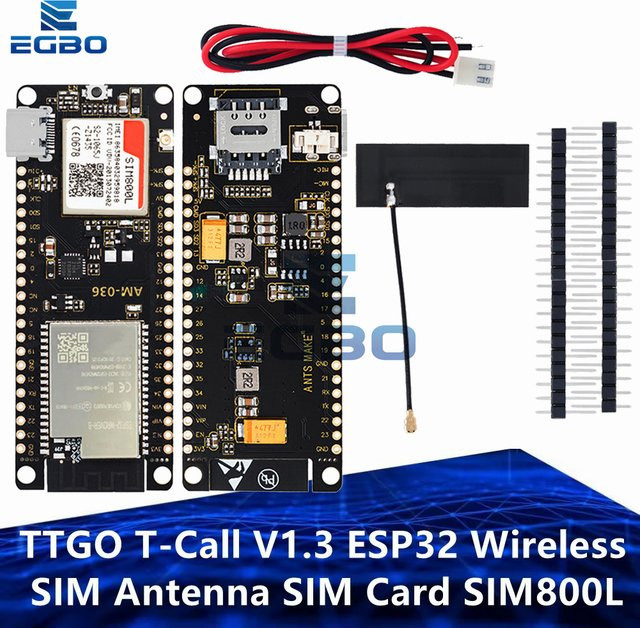 TTGO T-Call V1.3 ESP32 Wireless-Modul mit SIM800L, GSM/GPRS-Antenne und SIM-Antenne in Schwarz für Arduino - Bild 1