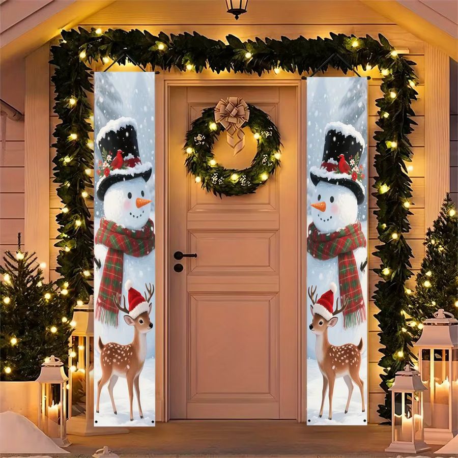 VIKAMA Weihnachtsbanner Winterpartydekoration mit Schneemann und Rentier aus Polyester, 2D-Willkommensschild für Weihnachten und Neujahr, Breite: 180 cm, Höhe: 30 cm - Bild 4