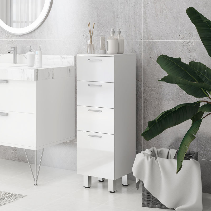 Aosom Badezimmerschrank schmal in Weiß mit 3 Schubladen und verstellbarem Regal, Toilettenschrank für kleine Räume, B/T/H: 30 x 30 x 93 cm - Bild 2