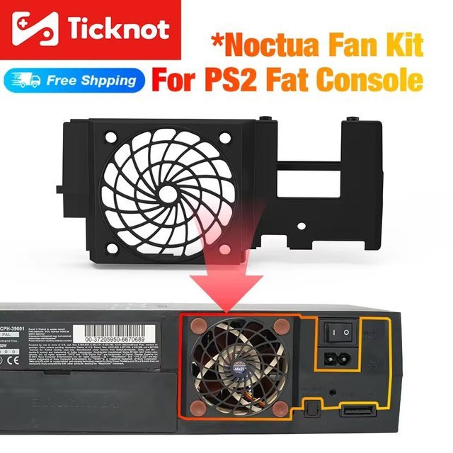 TicKnot Silent Upgrade Lüfterhalterung für Playstation 2 Fat Console SCPH-3XXXX & SCPH-5XXXX mit Noctua Lüfter-Kit in Schwarz - Bild 1