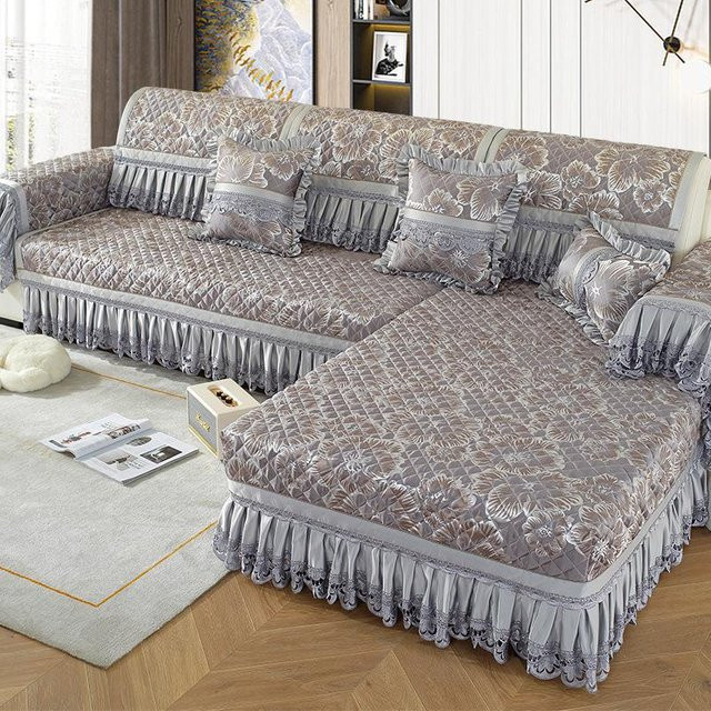 Blauer Sofabezug mit Jacquard-Stickerei, rutschfestes Kissenbezug-Set für alle Jahreszeiten, B/H: 45 x 45 cm - Bild 1