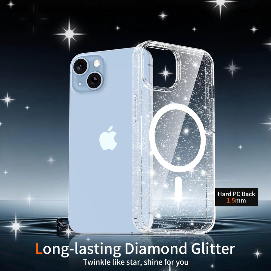 NYFundas Transparente Glitzer Handyhülle mit MagSafe für iPhone 17E 16E 17 Air 16 Pro Max 15 Plus 14 13 15Plus 14Plus - Bild 3