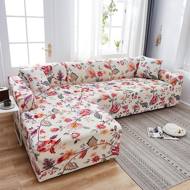 S-EMIGA Floraler Couchbezug für Ecksofas, elastischer Stretchbezug in Multicolour, Breite: 90-140 cm - Bild 1