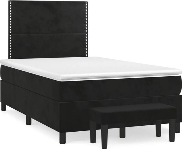 vidaXL Boxspringbett Hybrid mit Matratze und Kopfteil in Schwarz aus Samt, B/T/H: 120 x 190 x 123 cm - Bild 1