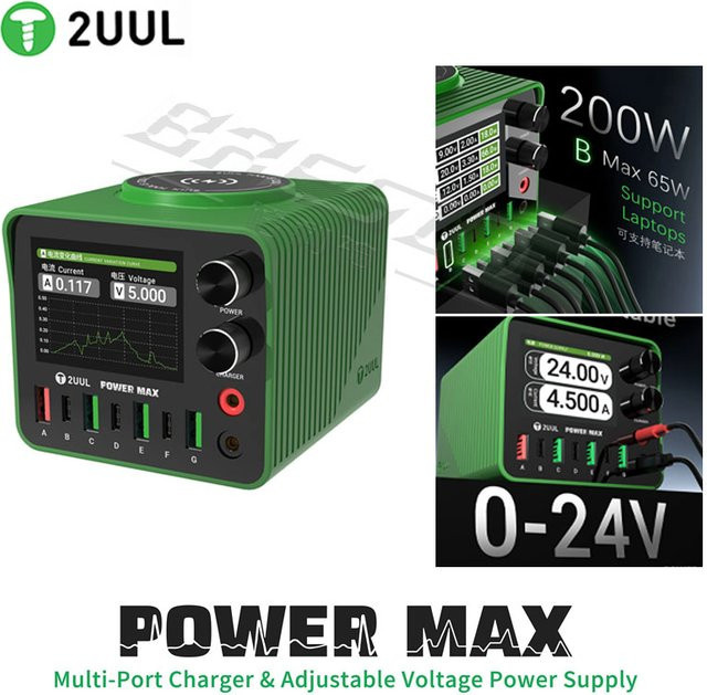 2UUL Power Max PC01 Multi-Port-Ladegerät und Netzteil mit einstellbarer Spannung für Mobiltelefone und PD-Schnellladestation in Grün - Bild 1