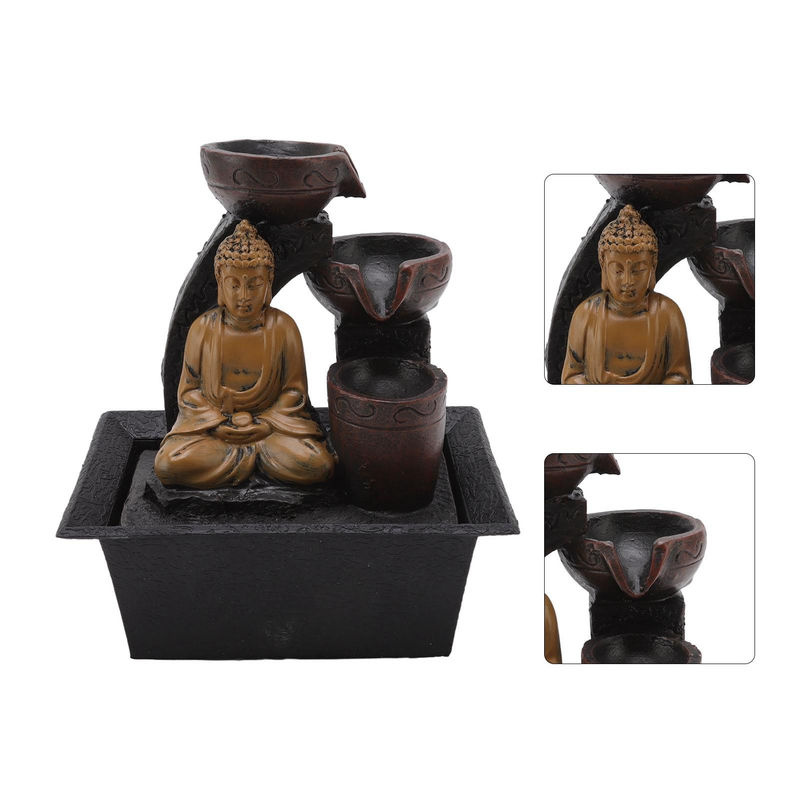 KONNWEI Buddha Wasserfall Dekoration aus Kunstharz mit LED-Beleuchtung in Braun, B/T/H: 13,5 x 18,5 x 22 cm - Bild 4