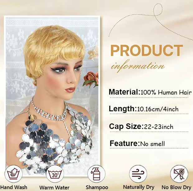 OYM HAIR Damen-Kurzhaarperücke, Pixie-Schnitt, Honigbraun - Bild 2