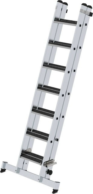 PROREGAL Stufen-Schiebeleiter 2-teilig mit Traverse und Clip-Step R13 in Silber, 2 x 7 Stufen - Bild 1