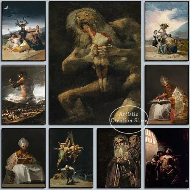 Handgefertigtes Diamantgemälde Hexensabbath von Francisco de Goya, klassisches Porträt Wandgemälde in Multicolor, B: 30,0 cm, H: 20,0 cm, T: 9,0 cm von KAYOU - Bild 1